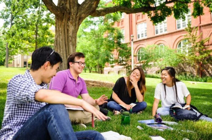 Students participate in an InterVarsity Christian Fellowship Bible study on the University of Wisconsin campus in Madison.
