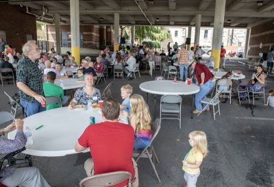 Attendees enjoying free food and drinks at the Beautiful Day Neighborhood Festival, held Sunday, August 26, 2018 and hosted by City Road Chapel United Methodist Church of Madison, Tennessee.