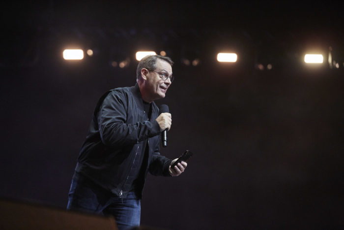 Chris Hodges, founding and senior pastor of Church of the Highlands in Birmingham, Alabama, speaks at a Hillsong Conference in July 2018.
