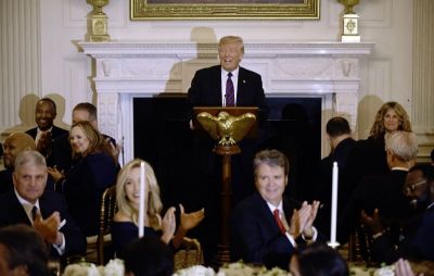 President Donald Trump speaks during a White House dinner attended by over 100 Christian leaders and their spouses in Washington, D.C. on Aug. 27, 2018.