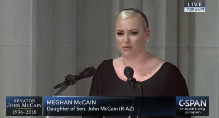 Meghan McCain speaking at the funeral of her father, U.S. Sen. John McCain, R-Ariz., Washington National Cathedral, Washington, D.C., September 1, 2018.