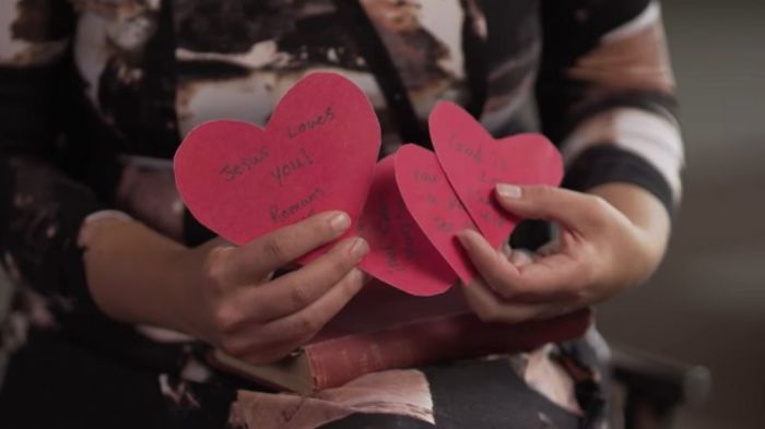 Polly Olsen's Bible-themed Valentine's Day cards shown in a video on September 4, 2018.