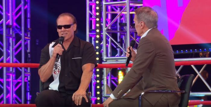 Retired professional wrestler Sting (left), real name Steve Borden, being interview by Pastor Ed Young of Fellowship Church (right), at a worship service on Sunday, September 9, 2018.