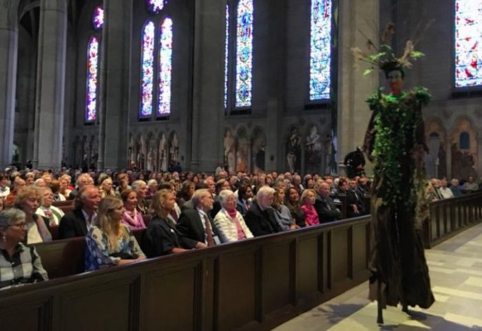 A performer portraying an Ent-like creature during Grace Cathedral of San Francisco's Global Climate Action Summit Multi-Faith Service on Wednesday, Sept. 12, 2018.