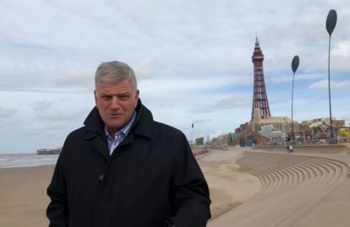 Franklin Graham in front of Blackpool Tower in the U.K. on September 20, 2018.