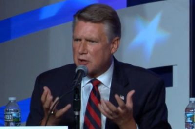 Mark Harris, former senior pastor at First Baptist Church Charlotte, North Carolina, giving remarks as part of a panel at the Values Voter Summit on Friday, Sept. 21, 2018.