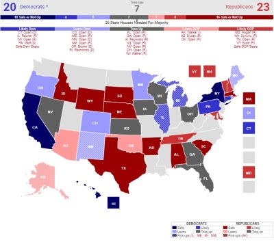 RealClearPolitics' governors' races map, accessed Monday, Sept. 24, 2018.
