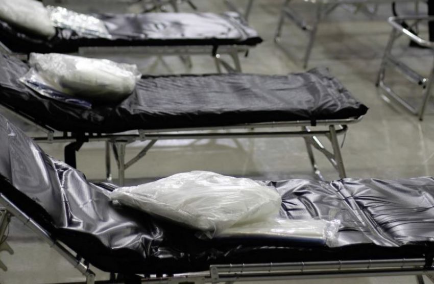 Cots are set up in C3 Church in Clayton, North Carolina to accommodate medical evacuees during Hurricane Florence on Sept. 14, 2018.
