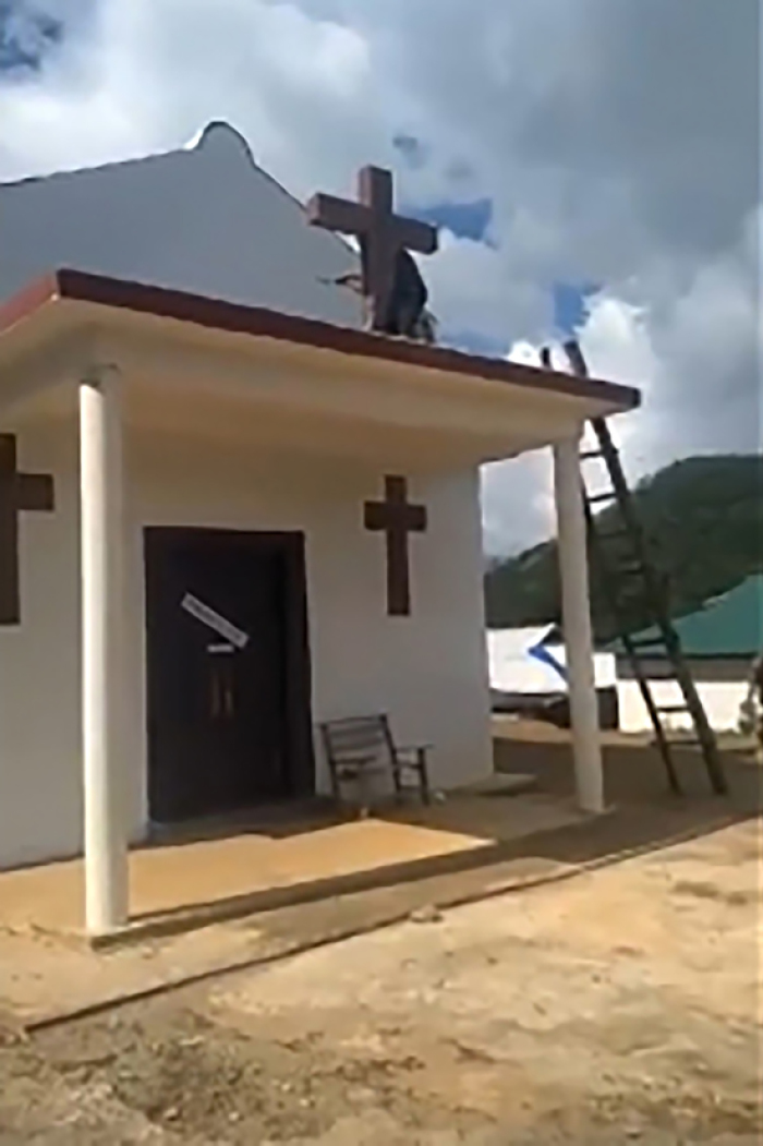 United Wa State Army destroys a Christian church cross in the rebel's autonomous region in Shan state in this September 2018 video.