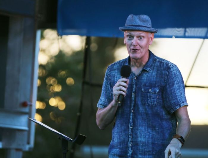 Doug Pagitt, founding pastor at Soloman's Porch in Minneapolis, Minnesota, speaks during a Vote Common Good rally in Allentown, Pennsylvania on Oct. 2, 2018.