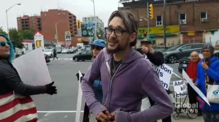 Assault at Campaign Life Coalition's demonstration in Toronto on September 30, 2018.
