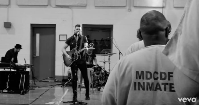 Zach Williams sings inside the Metro-Davidson County Detention Facility in Nashville, Tennessee.