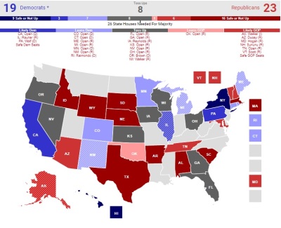 RealClearPolitics' governors' races map, accessed Monday, Oct. 15, 2018.