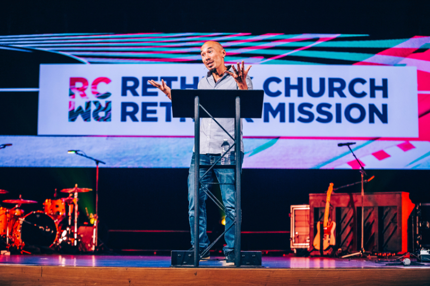 Francis Chan speaks at the "Rethink Church/Rethink Mission" event at McLean Bible Church in Vienna, Va. on October 12, 2018.