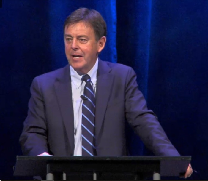Alistair Begg, senior pastor at Parkside Church in Cleveland, Ohio and the Bible teacher on 'Truth for Life,' giving remarks at The Gospel Coalition's West Coast Conference in Fullerton, California on Thursday, Oct. 18, 2018.