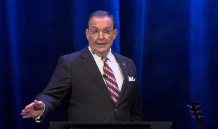 Ligon Duncan, chancellor and CEO of Reformed Theological Seminary and president of the Alliance of Confessing Evangelicals, giving the final speech at The Gospel Coalition's West Coast Conference in Fullerton, California on Thursday, Oct. 18, 2018.