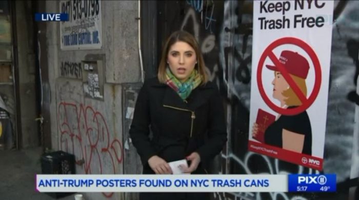 'Keep NYC Trash Free' artwork posters in New York in October 2018.