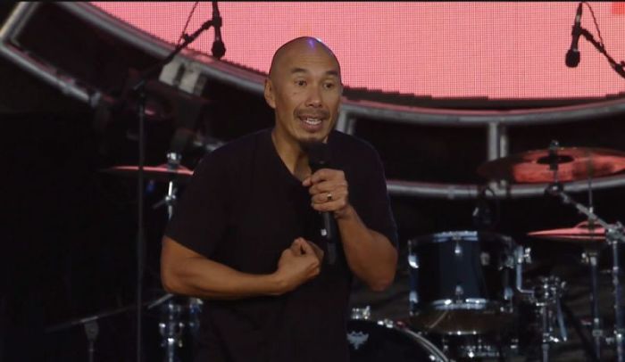 Pastor Francis Chan speaks at Together 2018 at Texas Motor Speedway in Fort Worth, Texas, on Oct. 20, 2018.