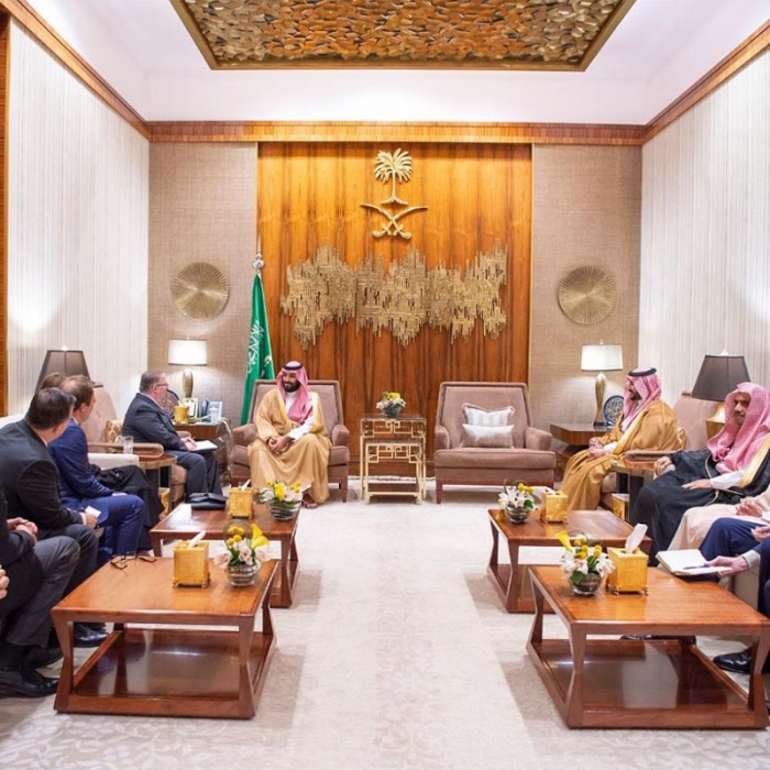 A delegation of evangelical leaders from the United States meet with Saudi Crown Prince Mohammed bin Salman in Riyadh, Saudi Arabia on Nov. 1, 2018.