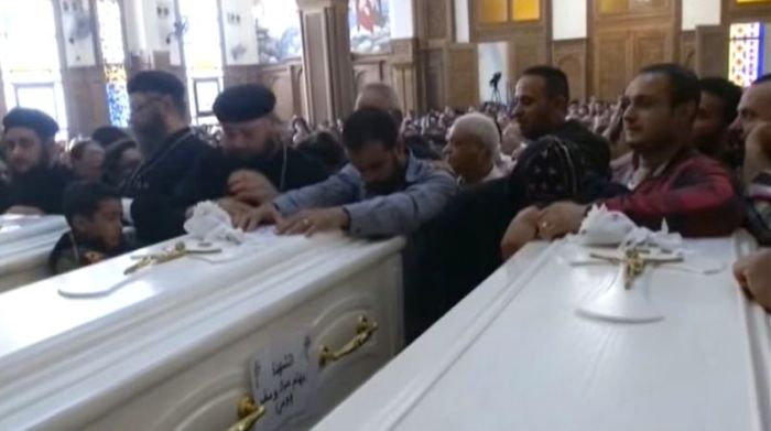 Coptic Christians mourning the seven believers killed during a funeral in Egypt on November 3, 2018.