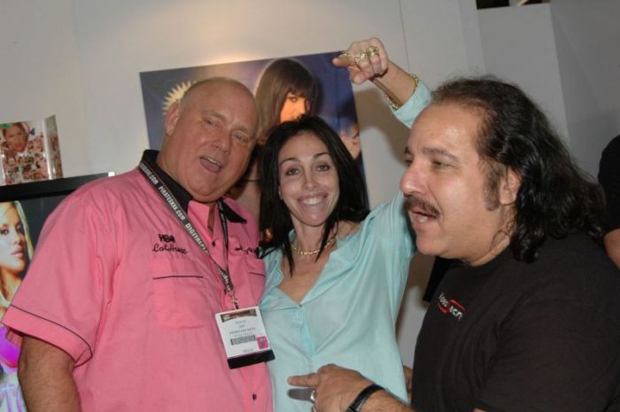 Well-known Nevada brothel owner Dennis Hof (L), prostitution ring leader Heidi Fleiss (M), and porn star Ron Jeremy (R) at the 2006 Adult Video Network Convention in Las Vegas, Nevada.