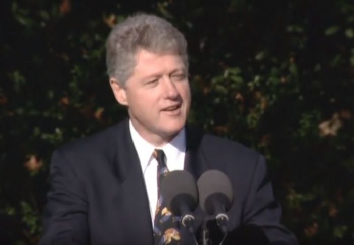 President Bill Clinton giving remarks in November 1993 regarding the passage of the Religious Freedom Restoration Act.