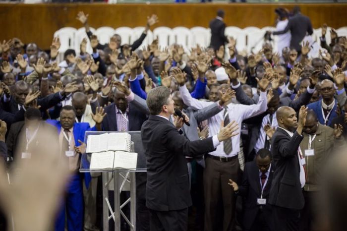 Times Square Church pastor Carter Conlon preaching in Kenya in 2018.