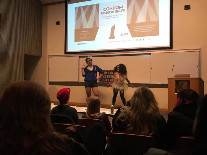 The condom fashion show at Westminster College in Utah.