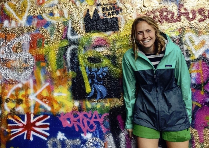 Kelly Anne Broderick at the John Lennon Wall in Prague, Czech Republic