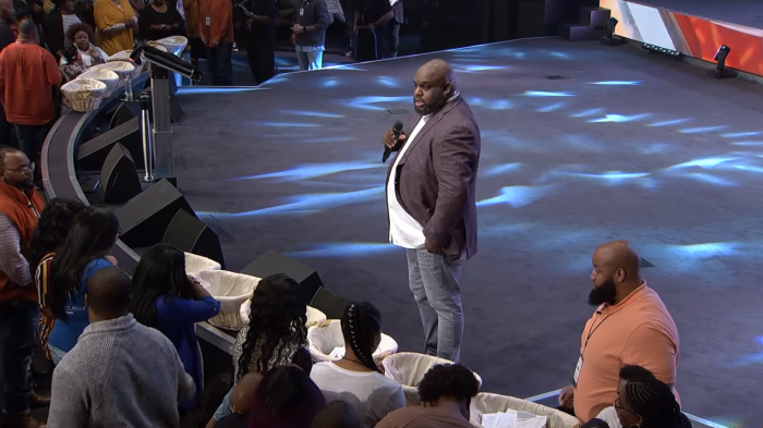 Credit : Pastor John Gray of Relentless Church in Greenville, South Carolina, allowed members in need to take cash from the church’s offering baskets on Sunday November 25, 2018.