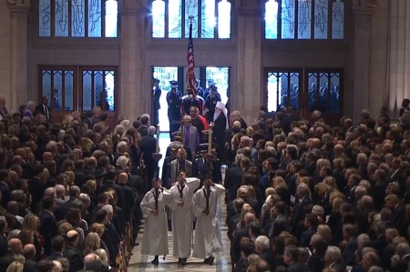 The funeral procession for former President George H.W. Bush, taking place at the Washington National Cathedral in Washington, DC on Wednesday, December 5, 2018.
