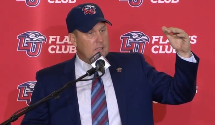 Liberty University football coach Hugh Freeze speaks during his introductory press conference in Lynchburg, Virginia on Dec. 7, 2018. 