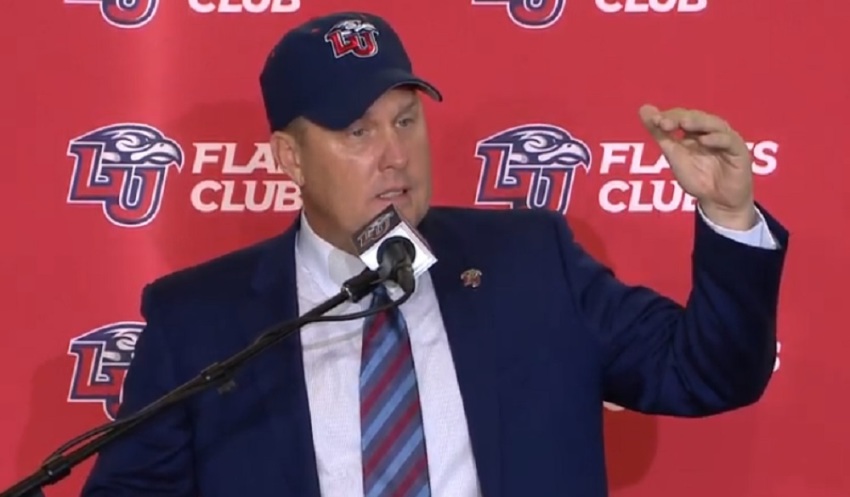 Liberty University football coach Hugh Freeze speaks during his introductory press conference in Lynchburg, Virginia on Dec. 7, 2018.