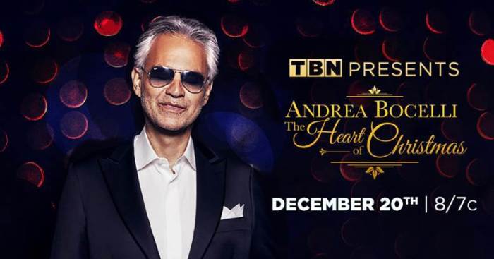 World renown vocal artist Andrea Bocelli and his family from his home in the Tuscan countryside as he shares about the importance of his faith and sings Christmas carols and songs. Decemeber 2018. 