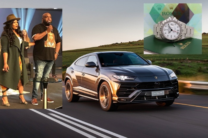 Pastor John Gray of Relentless Church in Greenville, S.C., and his wife, Aventer (L) have been criticized for splurging on a luxury Lamborghini Urus and a Rolex Explorer II (both pictured) to publicly celebrate their eighth wedding anniversary.