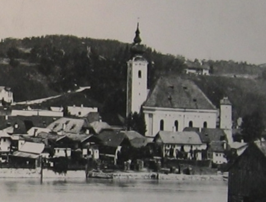 Historical photograph of the church of St. Nikolaus in Oberndorf bei Salzburg, also known as St. Nikola Church; the modern-day Silent Night Chapel was later built in its place.