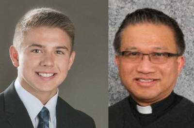 The Rev. Don LaCuesta (L), a priest at Our Lady of Mount Carmel Catholic Church in Temperance, Michigan, and Maison Hullibarger (R) an 18-year-old college student who took his life on Dec. 4, 2018. 