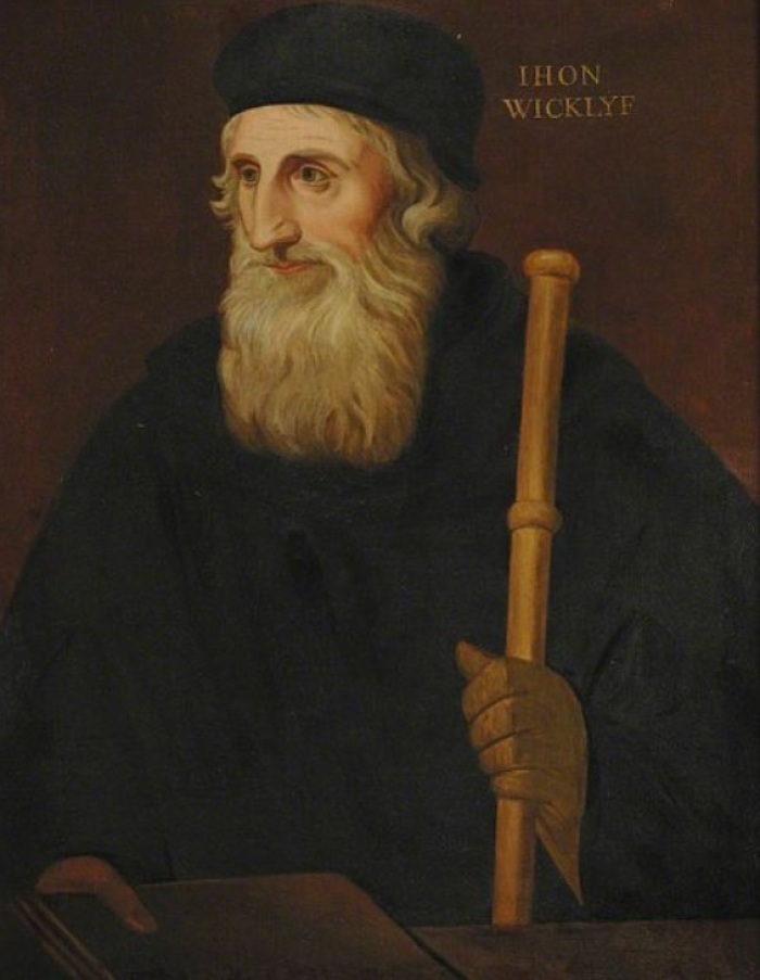 John Wycliffe (circa 1330 - 1384), philosopher and theologian who oversaw what is believed to be the first translation of the Bible into English. 
