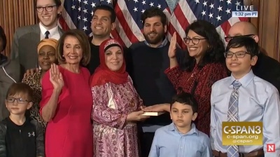 Rashida Tlaib, one of the first two Muslim women to ever serve in Congress, was sworn in wearing a traditional Palestinian dress on January 3, 2019, in Washington, D.C.