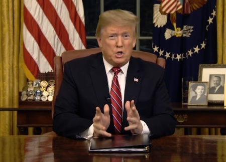 President Donald Trump delivers an address to the nation about border security on Jan. 8, 2018 in the Oval Office of the White House in Washington, D.C.