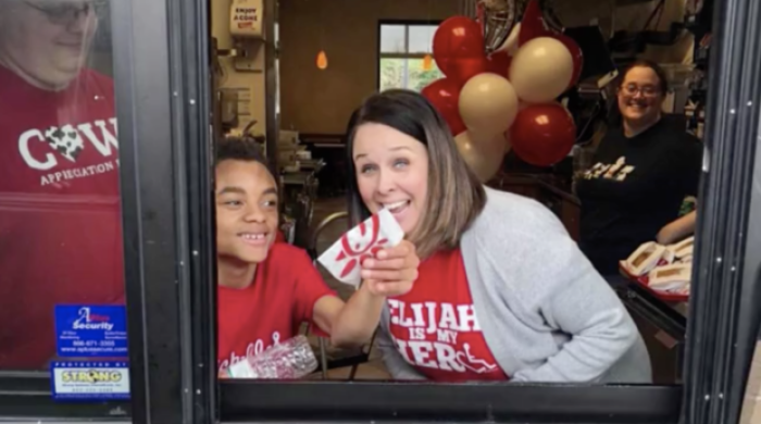14-year-old Eljiah Sprague, who is autistic and has cerebral palsy, fulfilled his dream of working in a Chick-fil-A drive-thru on his birthday.