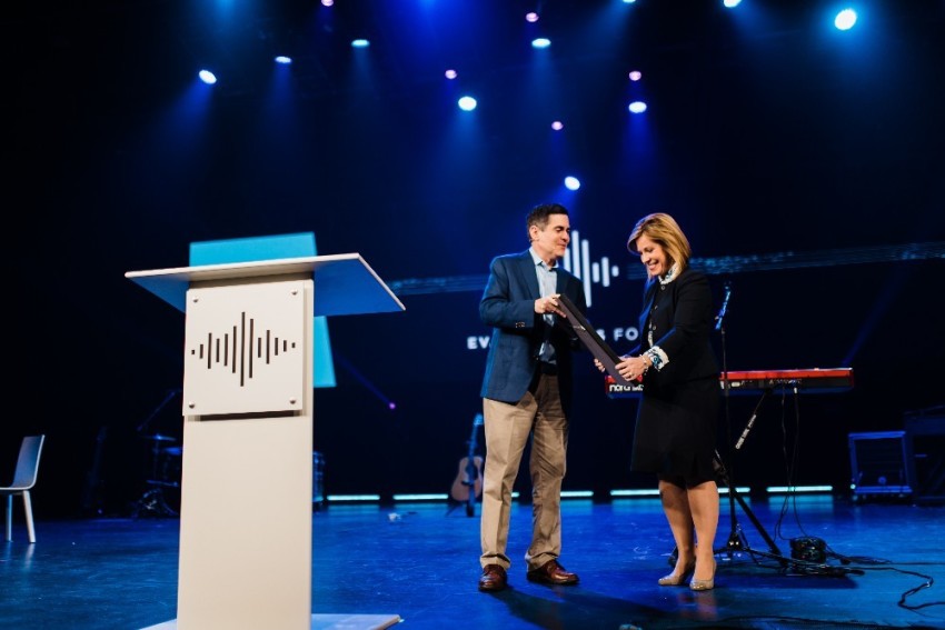 Alliance Defending Freedom attorney Kristen Waggoner receives the Southern Baptist Convention Ethics & Religious Liberty Commission's John Leland Religious Liberty Award at the Evangelicals for Life Conference at the McLean Bible Church in Vienna, Virginia on Jan. 17, 2019.