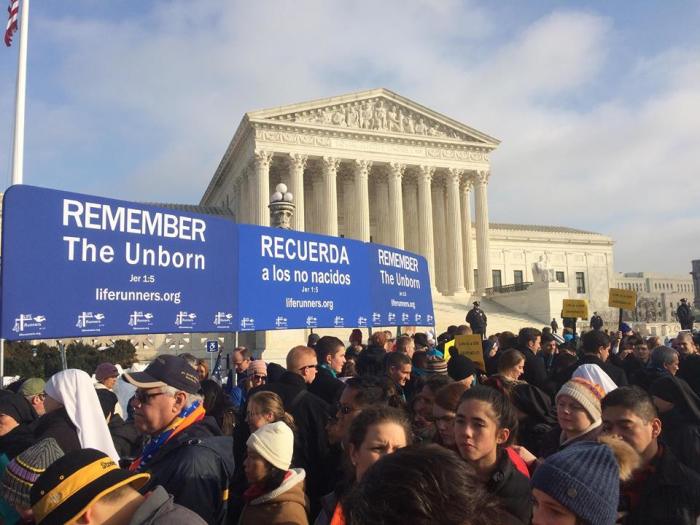 Participants in the March for Life 2019 assemble at United States Supreme Court on January 18, 2019.