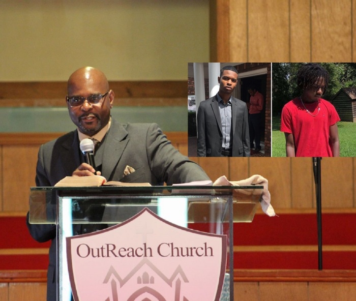 Pastor Kevin Royston of OutReach Church in Newnan, Georgia lost his two teenage sons, Kahlil Royston (left inset) and Josh Royston (right inset) in a car accident near his church on Sunday January 20, 2019.