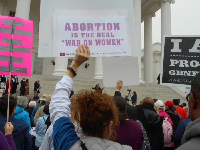 Pro-Life activists gathered on Capitol Hill in Richmond, Virginia on Thursday, Feb. 7, 2019 to protest Governor Ralph Northam's remarks in support of late-term abortion and allowing a baby who survived an abortion to die. 