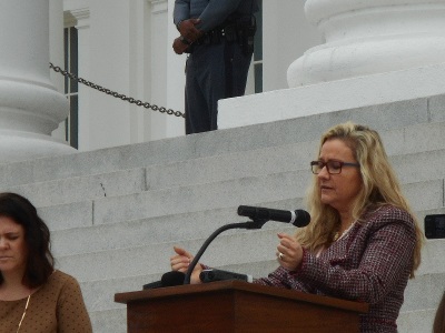 Republican State Senator of Virginia Amanda Chase gives a prayer at a pro-life rally at the state capitol in Richmond, Virginia on Thursday, Feb. 7, 2019. 