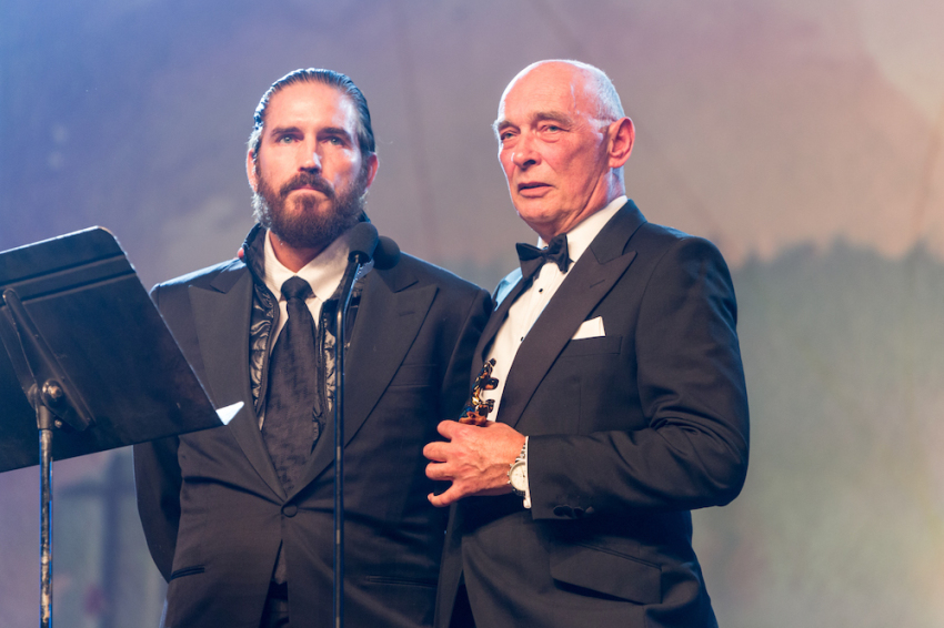Jim Caviezel honors "Paul: Apostle of Christ" co-star James Faulkner at the 2019 Movieguide awards, Feb 8th, 2019