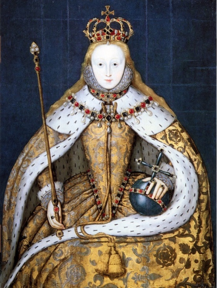 Queen Elizabeth I (1533-1603), adorned in her coronation robes. 