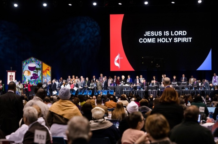 View of the stage during the United Methodist Church's special session General Conference inside the Dome at America's Center in St. Louis, Missouri on Sunday, Feb. 24, 2019.