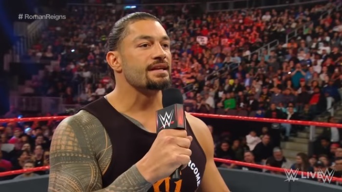 WWE wrestler Roman Reigns announces that his Leukemia is in remission during an episode of Raw in Atlanta, Georgia on Feb. 25, 2019. 